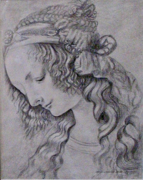 A pencil drawing of a woman who looks like Mona Lisa by Odette Laroche in Sidney, BC.