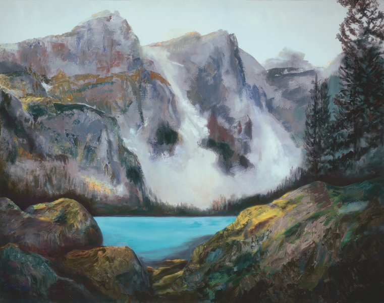 Oil on canvas painting of a viewpoint of Moraine Lake in Alberta by Odette Laroche in Sidney, BC.