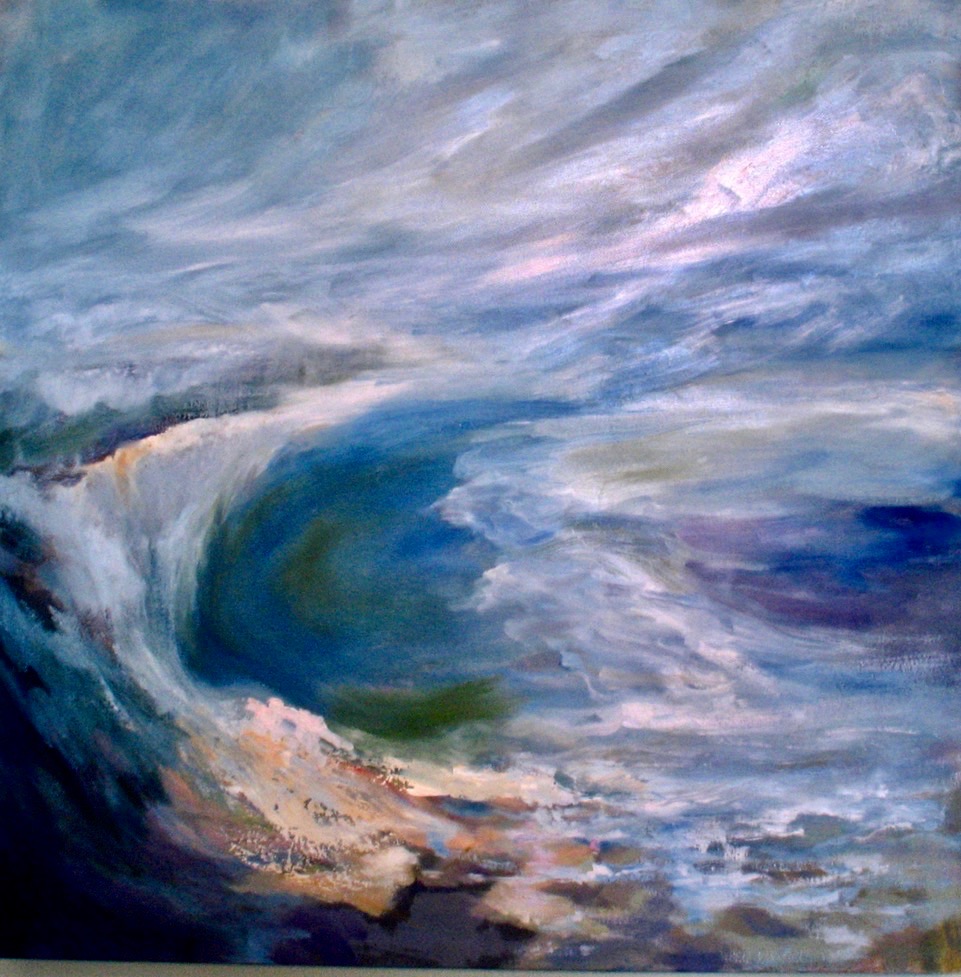 An oil on canvas painting of a windy seascape in Newport Beach, CA by Odette Laroche in Sidney, BC.