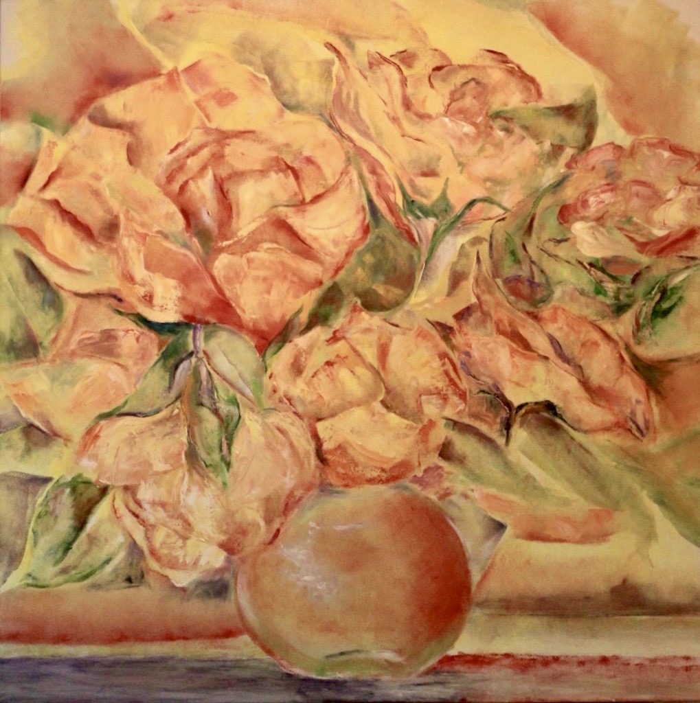 Sunlit yellow roses oil painting by Odette Laroche